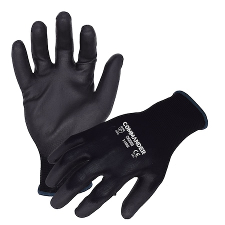 AZUSA SAFETY Commander 13 ga. Nylon Work Gloves, Polyurethane Palm Coating, Black, XL CM2000